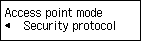 Access point mode screen: Select Security protocol